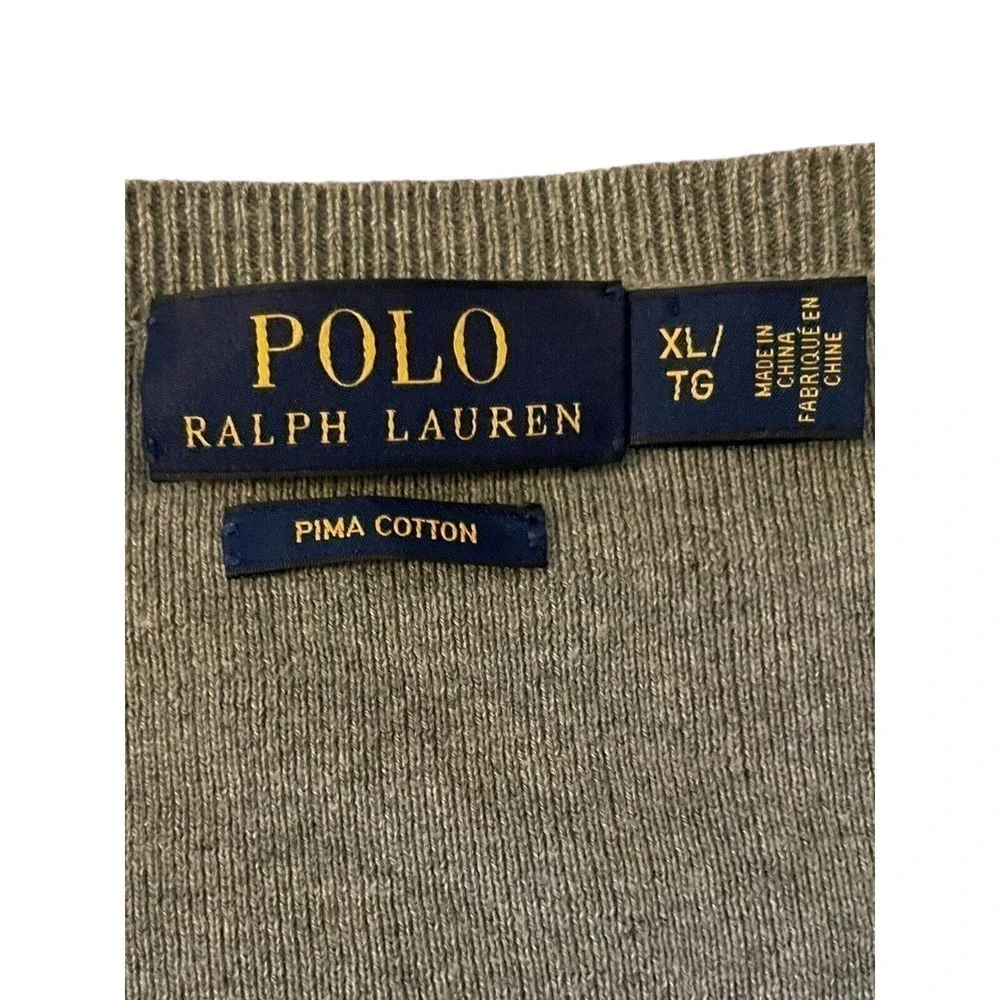 Ralph Lauren Polo XL Pima Cotton V-Neck Long Sleeve Gray Sweater